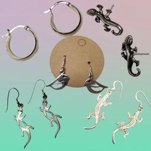 5 pairs 925 Sterling Silver Earrings- Hoops Gecko Studs Dangle Birds & Lizards